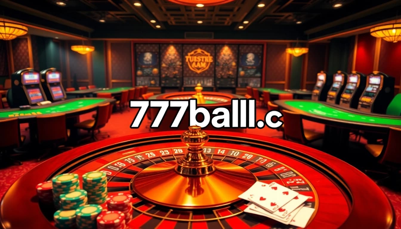 Exciting scene of high-stakes gambling at 77ball cc with poker chips and roulette.