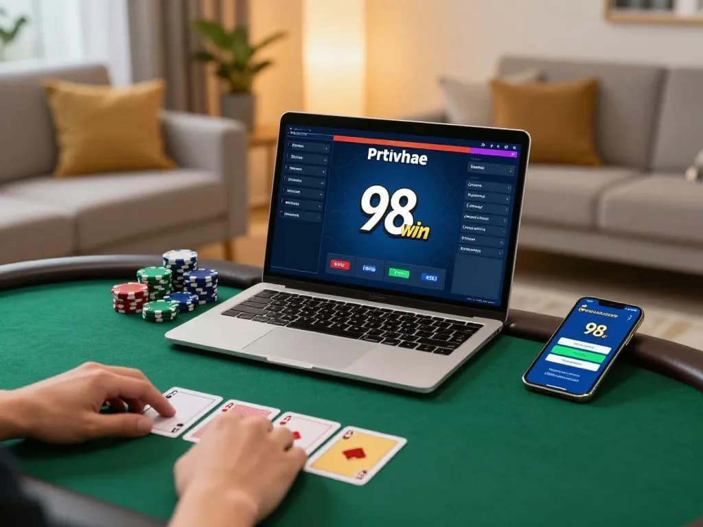 Players enjoy online poker at 98win, showcasing strategy and excitement in a cozy setup.