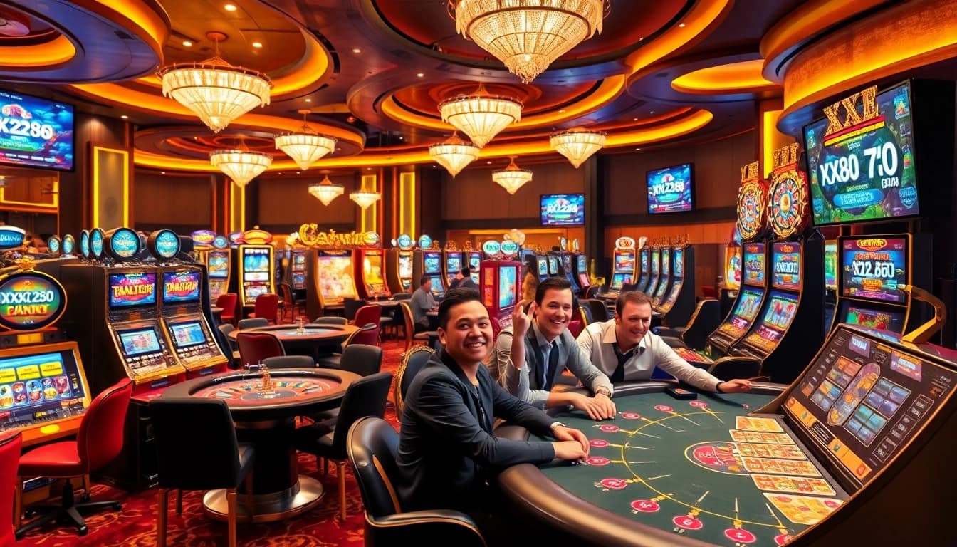 Experience excitement at XX88's vibrant casino floor with thrilling card games and slot machines.