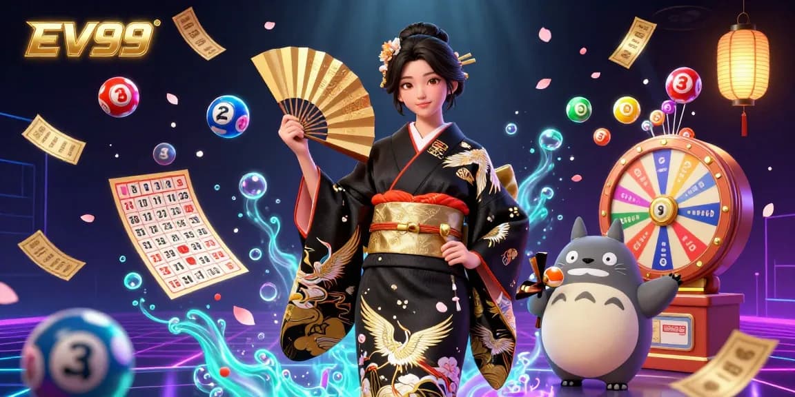 Experience exciting betting at EV99 with dynamic lottery balls and vibrant casino elements.