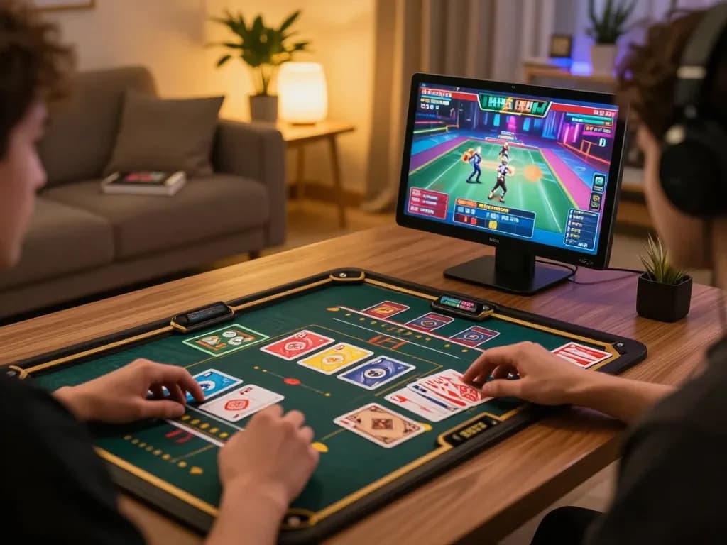 Players engaging in thrilling card games on Hitclub gaming app in a cozy home setting.