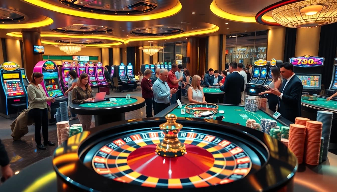 Experience the thrill of online gambling with https://789p.gives/ showcasing vibrant casino elements like roulette and poker chips.