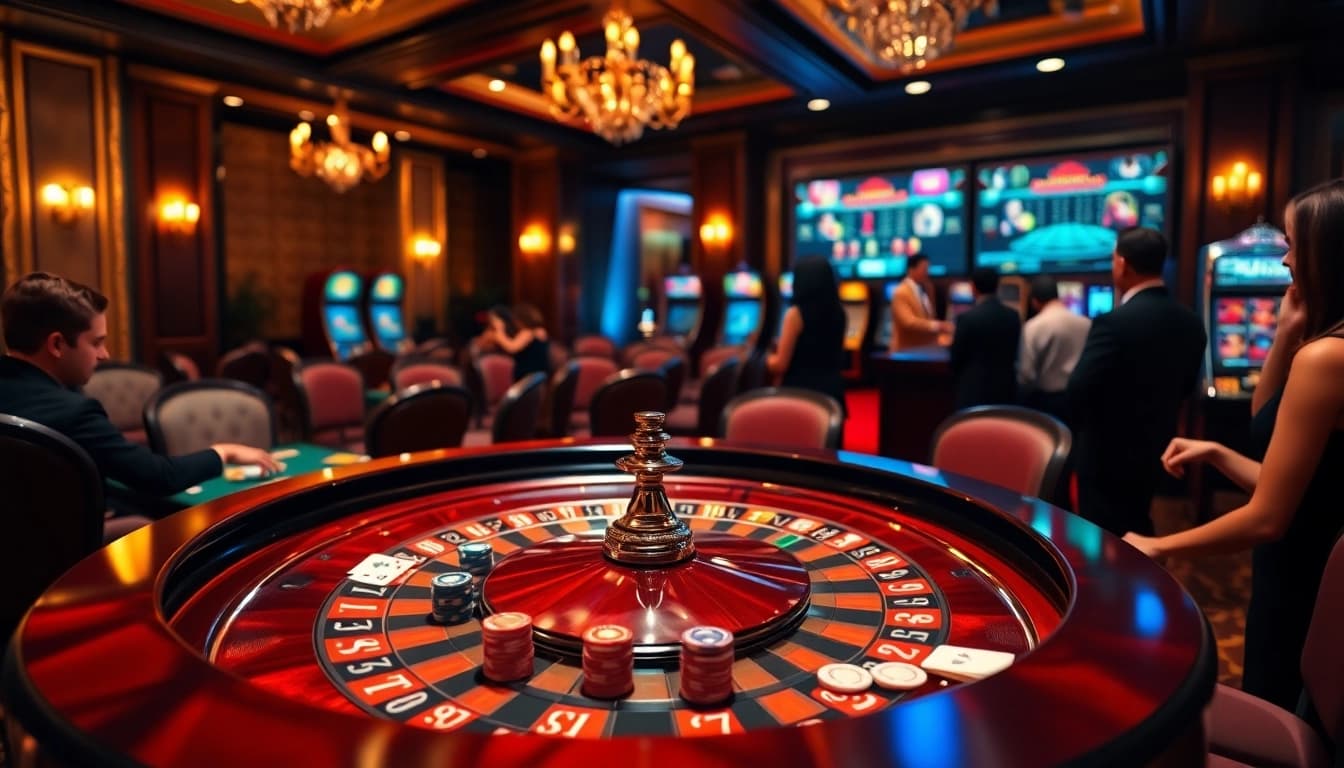 Exciting casino scene with players engaging in debet so betting at a luxurious table.