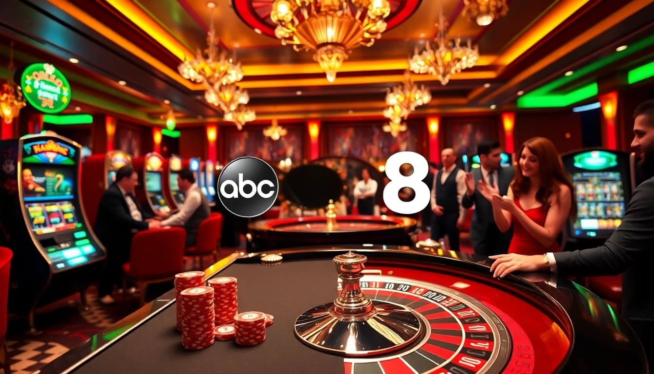 Beat the odds at ABC8 with lively casino gaming, featuring poker chips and exciting slot machines.