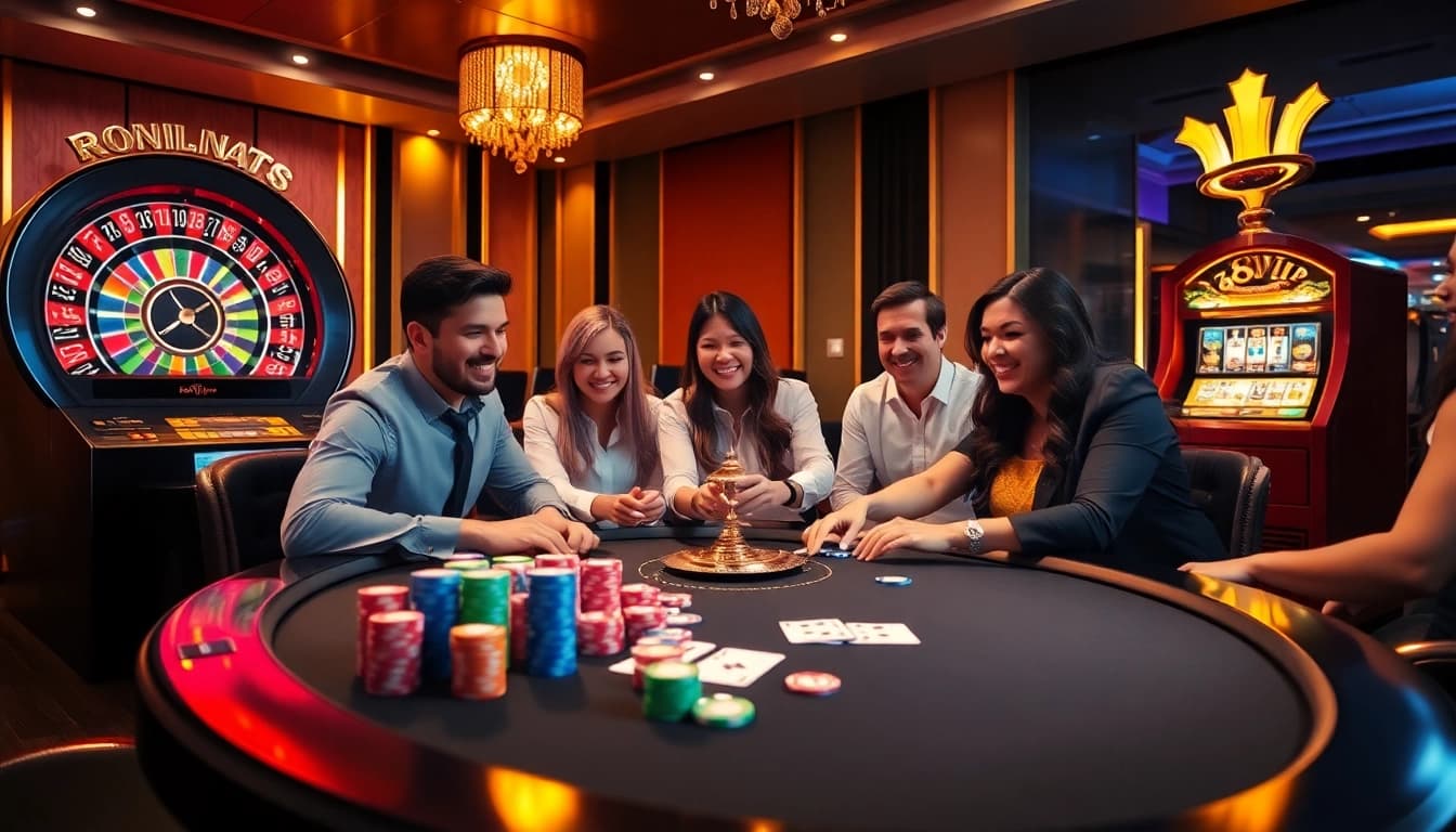 Experience the thrill of gambling at 68VIP with vibrant casino tables, poker chips, and dynamic gaming action.