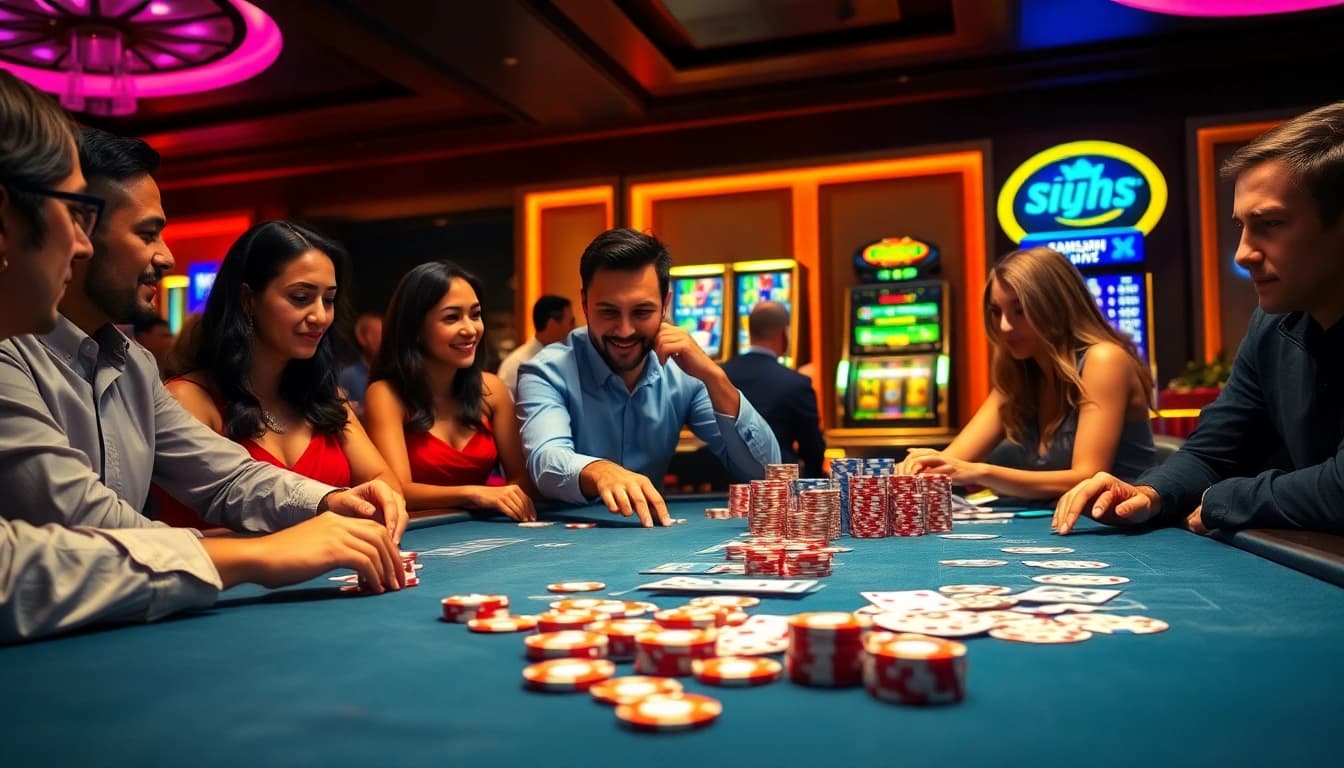 S8 Casino table experience with chips and cards, engaging players in a vibrant atmosphere.