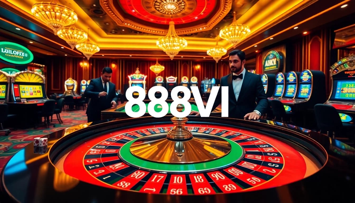 Experience the thrill of 888VI at a luxurious casino with vibrant roulette and professional dealers.