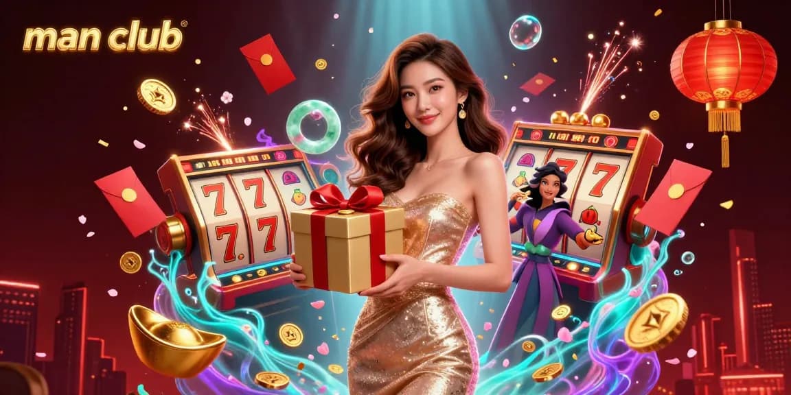 Experience thrilling jackpots at man club with vibrant slot reels and festive Lunar New Year elements.