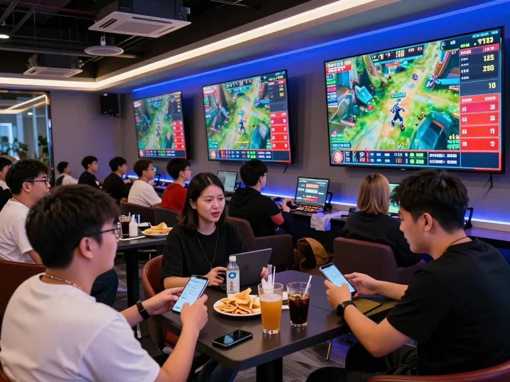 NK88 bettors enjoying an exciting esports betting experience with mobile devices and large screens