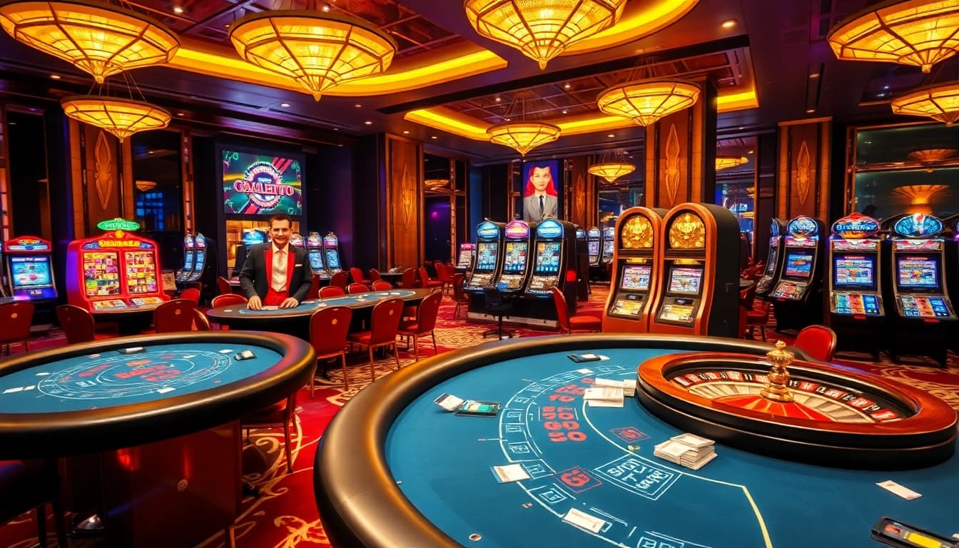 Experience the excitement of gambling at BJ88 with vibrant casino tables and jackpots.