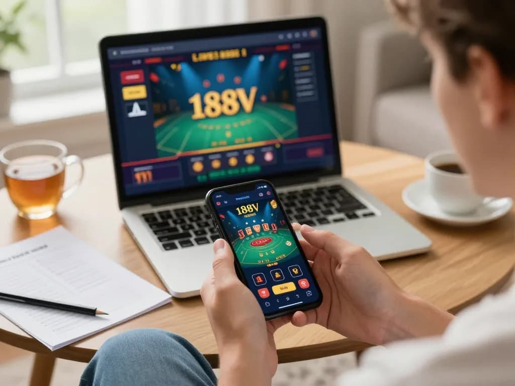 Engaging mobile gaming scene with 188V app displayed on smartphone, highlighting strategic gameplay