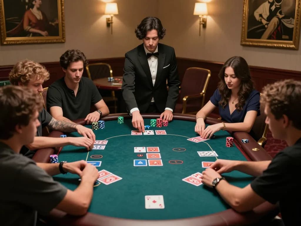 Bong88 players strategizing at a high-stakes poker table in a luxurious casino setting