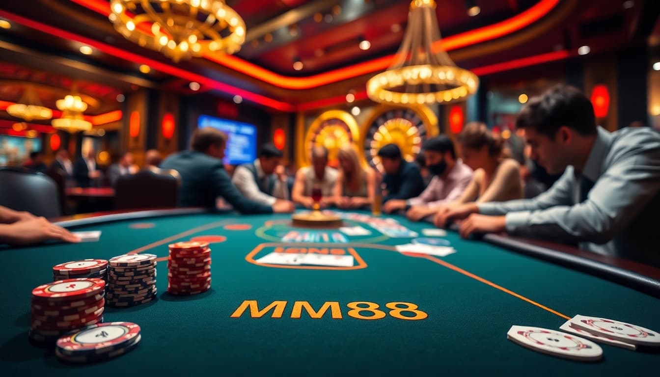 Experience excitement at MM88 with dynamic poker action amidst luxury casino vibes.