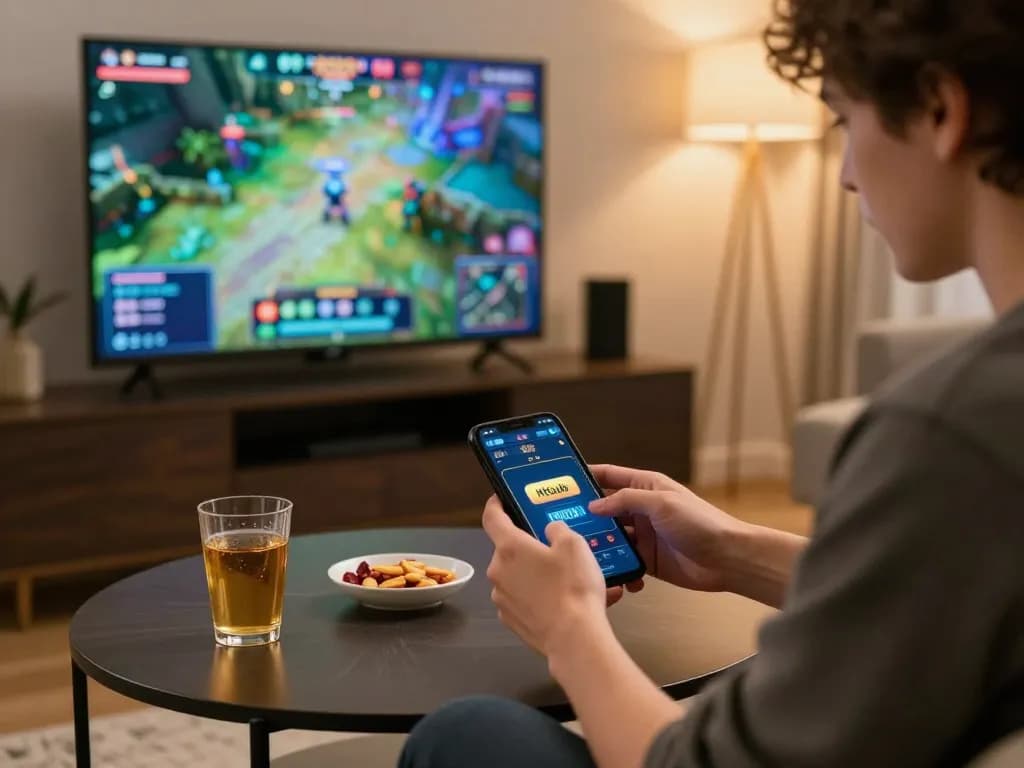 Betting on Hitclub through a mobile device in a cozy home setting for an engaging gaming experience.