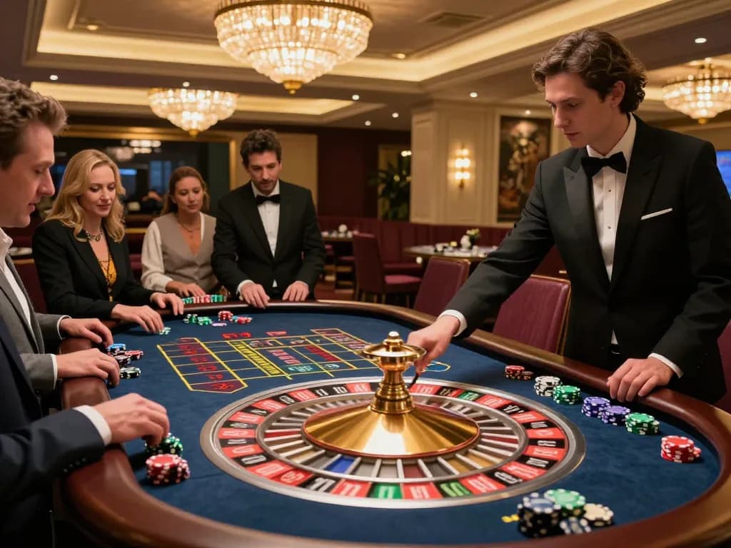 Experience the thrill of roulette at rr88, with players actively betting at a luxurious casino table.