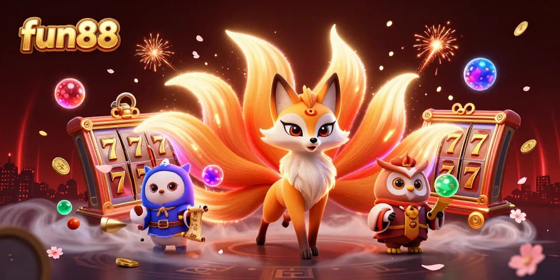 Play exciting slots and experience fun88's vibrant casino with a nine-tailed fox and a wise owl.