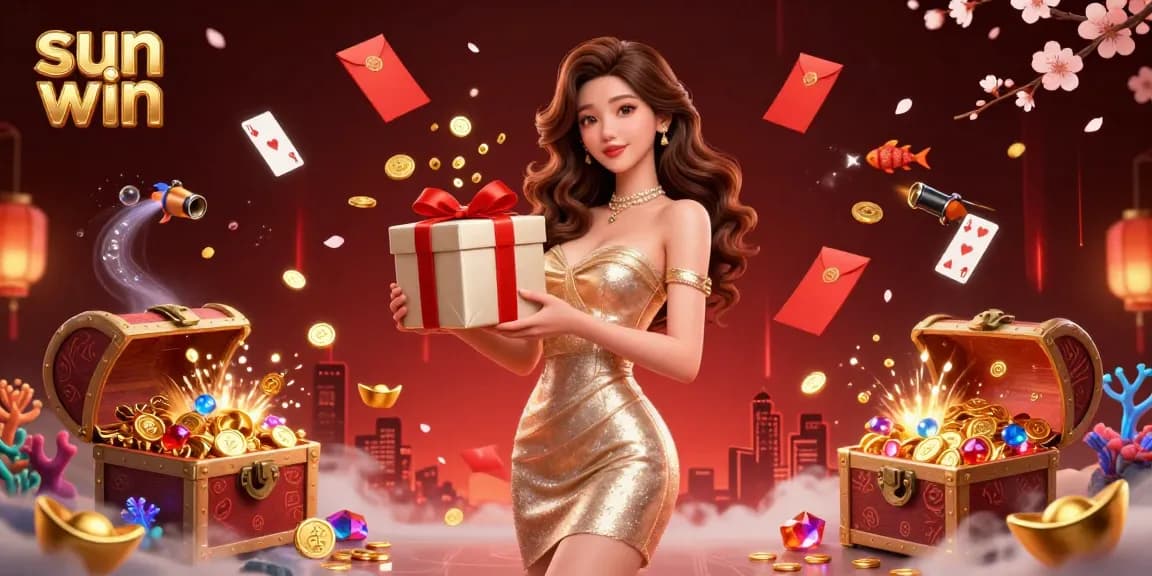 Engage with sun win's exciting casino experience filled with shimmering coins, festive decorations, and vibrant gameplay.