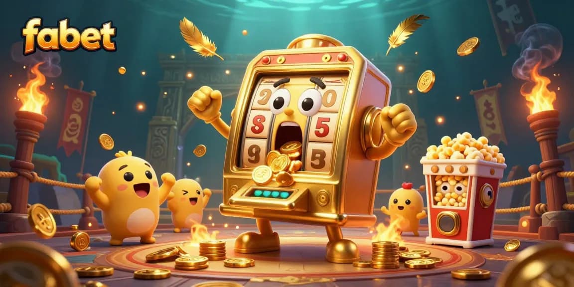 Spin the slots at fabet with the golden slot machine celebrating a big win!