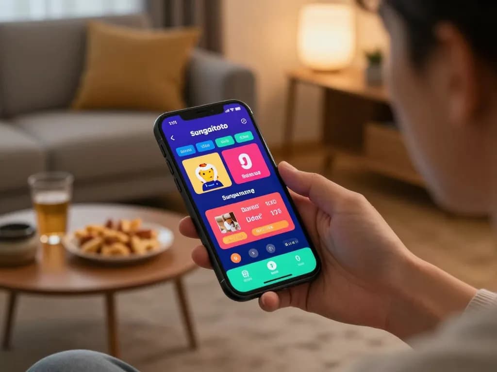 Engaging with the sungaitoto app for live betting in a cozy home setting.