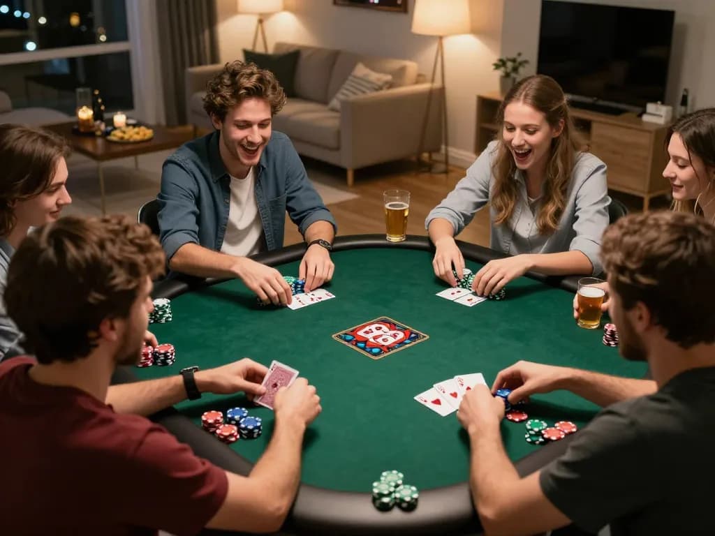 Playing poker at home with friends showcasing engaging gameplay and fun moments at 78win