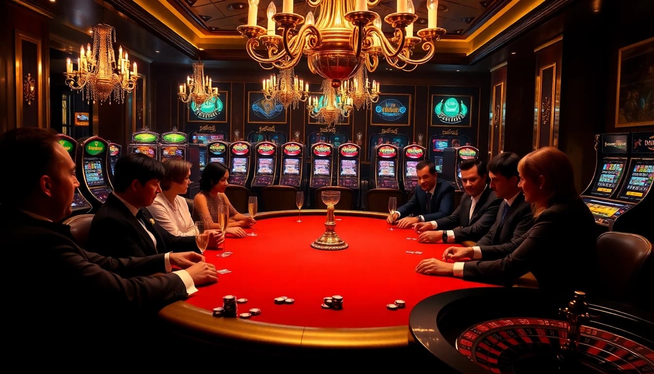 Engaged players at a high-stakes poker game, highlighting the luxurious atmosphere of rikvip.