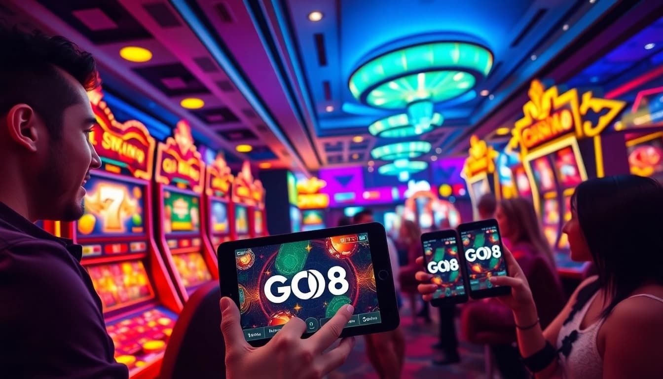 Exciting scene of online gambling at GO8 with players enjoying vibrant casino games.