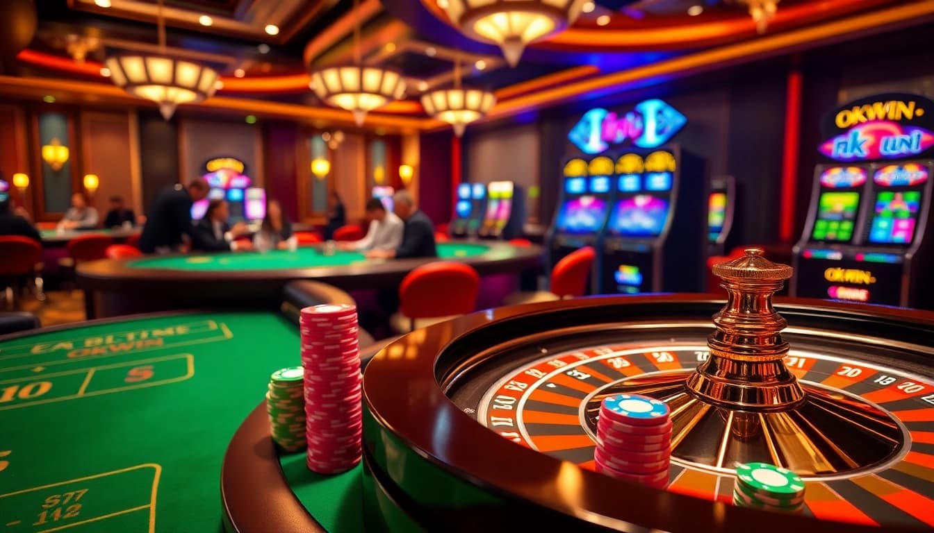 Experience the thrill of gambling at OKWIN with vibrant casino tables and interactive games.