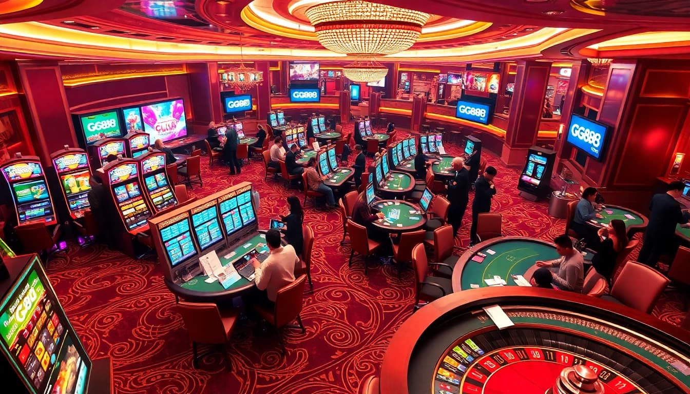 Experience the excitement of GG88 at a luxurious casino with vibrant slot machines and thrilling poker games.
