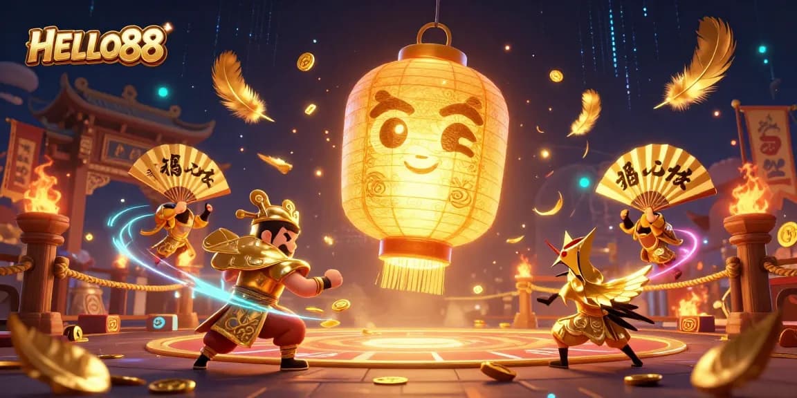 Experience the excitement of HELLO88 with glowing lantern spirits and casino action.