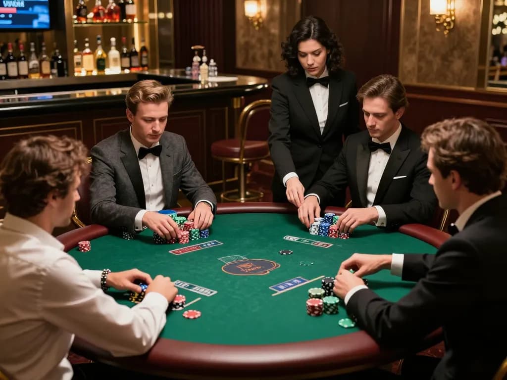 Players strategizing in a high-stakes poker game at MM88's exclusive VIP room.