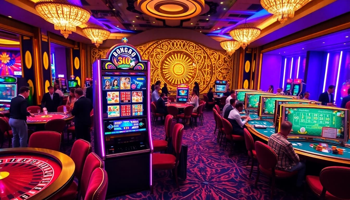 Experience thrilling gameplay at bong88 with vibrant casino tables and luxurious decor.