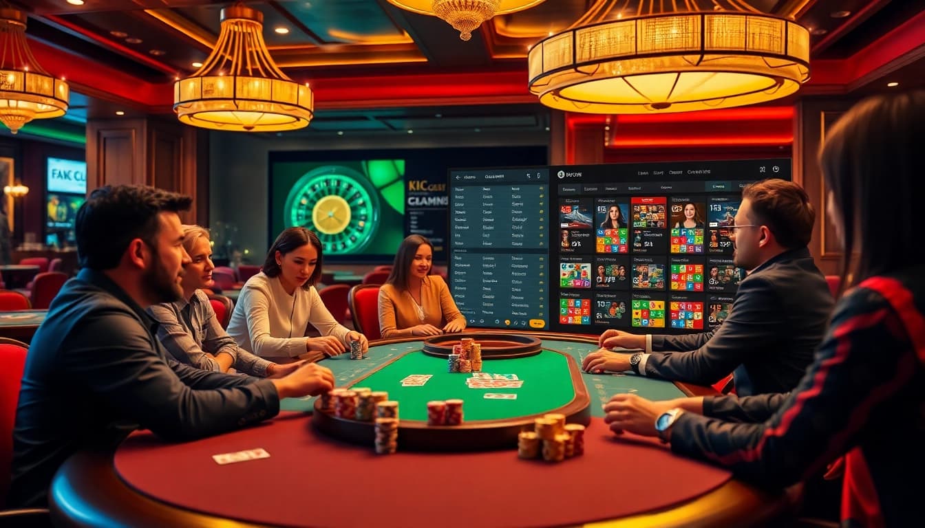 Experience the excitement of gambling at https://kjc.us.com/ with a vibrant poker table showcasing winning hands and colorful chips.