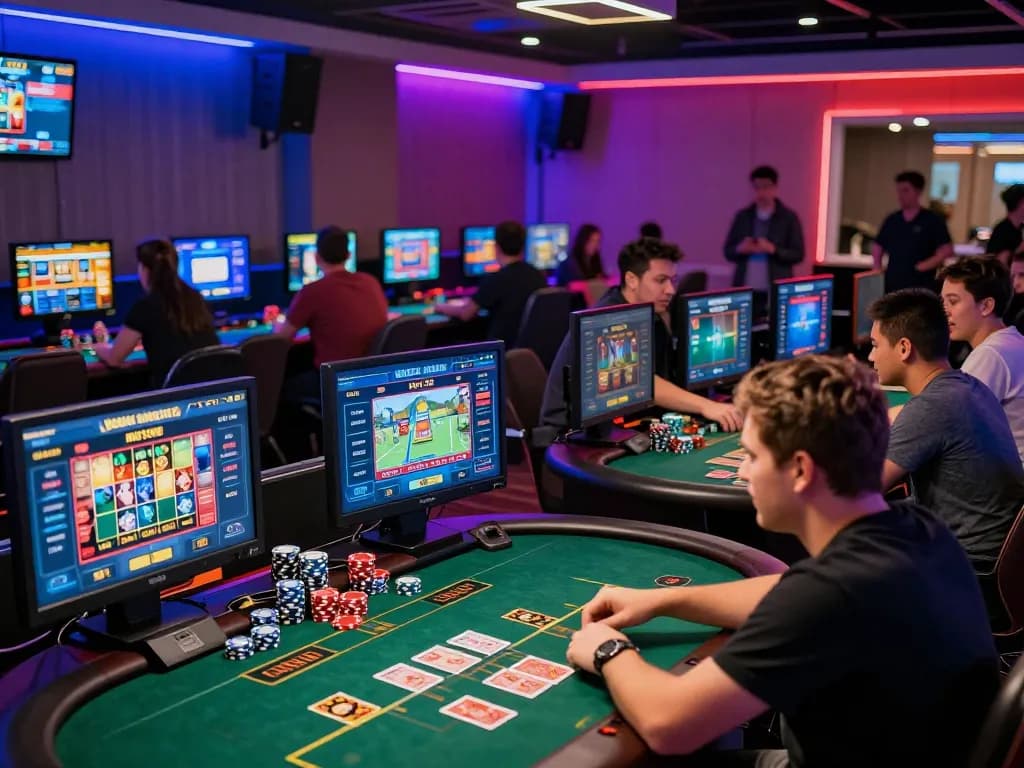 Players enjoying nk 88 online gambling experience in vibrant gaming room