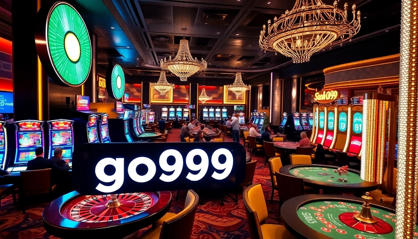 Experience the excitement of go99 with vibrant casino games, illuminating slot machines, and engaged players enjoying their bets.