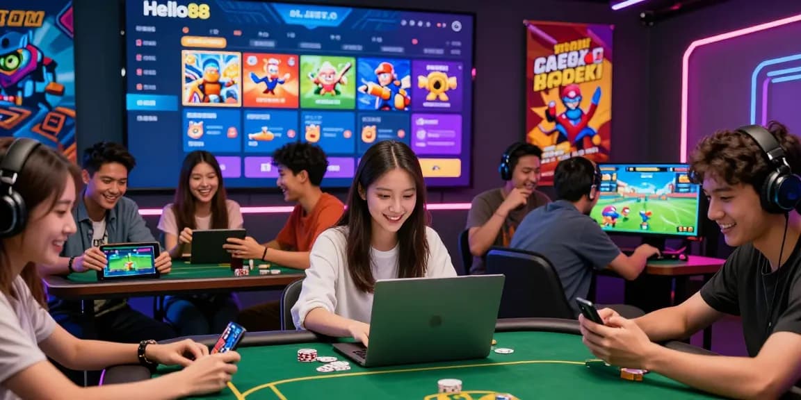 HELLO88 online gaming platform showcasing diverse players engaged in thrilling games and betting experiences.