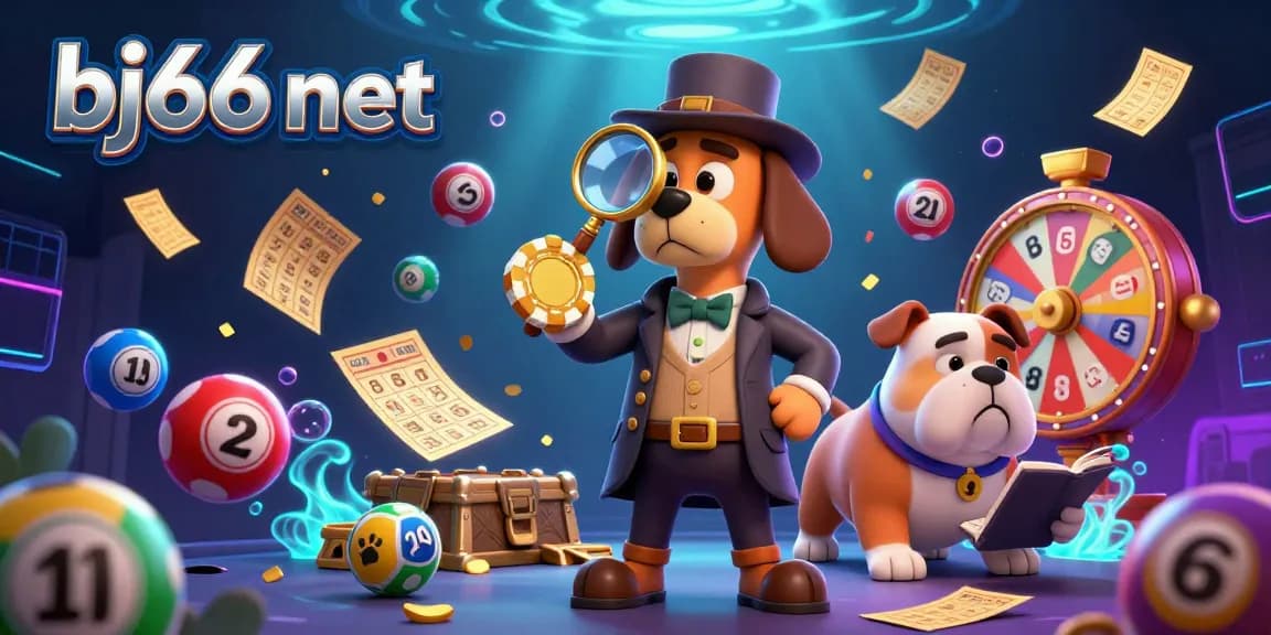 Engage in gaming excitement at bj66 net with a colorful scene featuring detectives and poker clues.