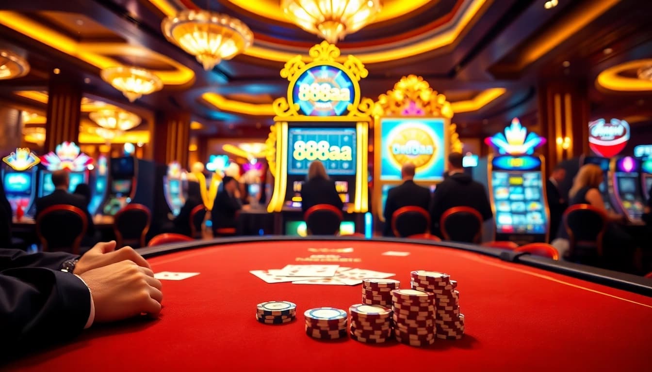 Players enjoy high-stakes poker at 88aa casino, showcasing luxury and excitement.