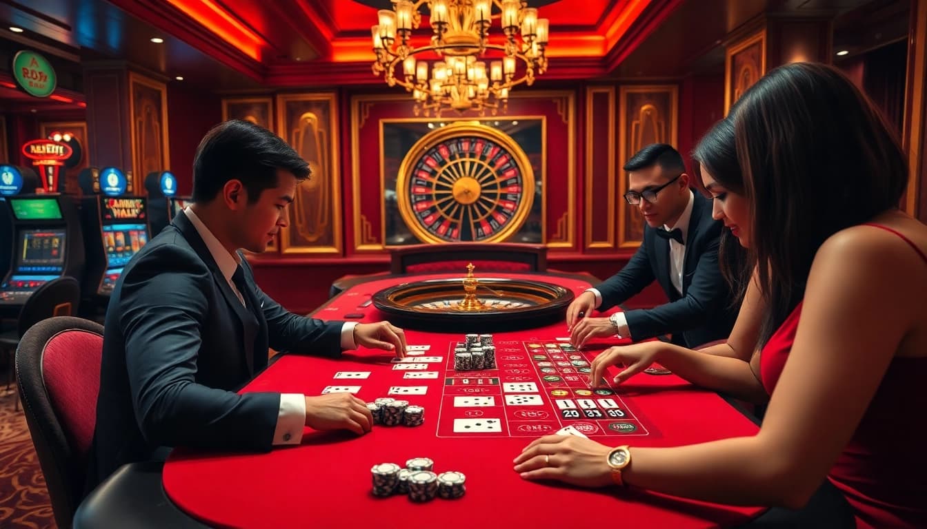 Experience the thrill of baccarat at red88.hot, featuring players and vibrant casino details.