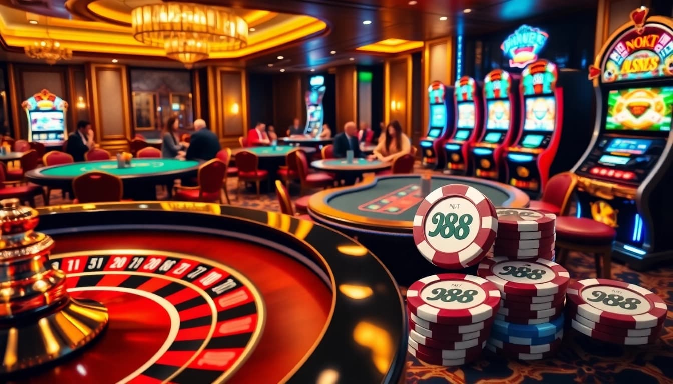 Experience thrilling gameplay at NK88 with vibrant casino games and luxurious decor.
