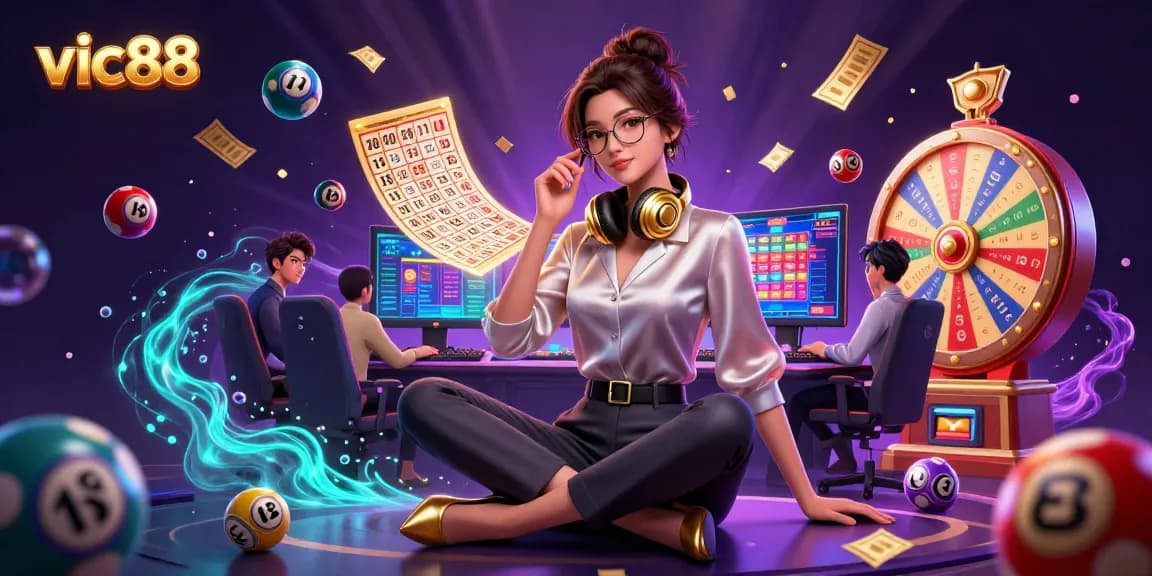 Engage with vic88's vibrant gaming scene featuring a sophisticated woman at a high-tech setup.