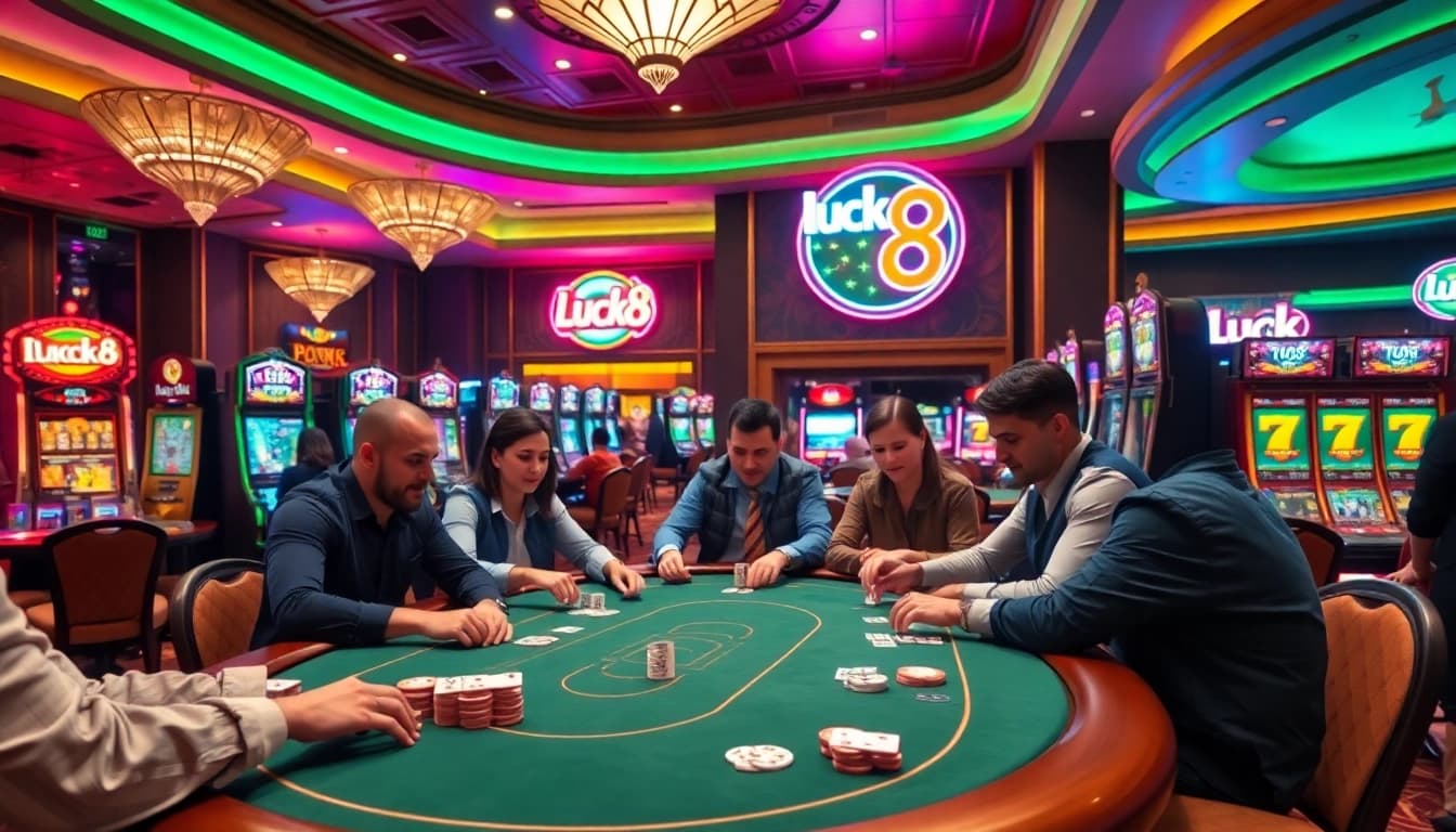 Engaged players enjoying a thrilling poker game at Luck8 casino.
