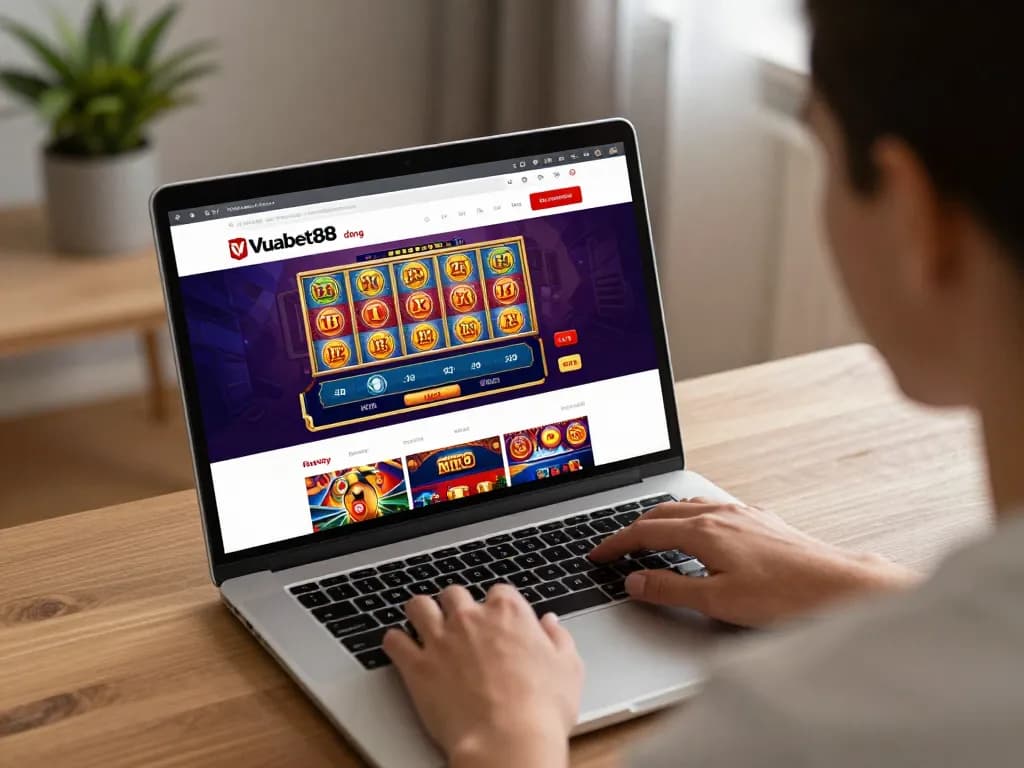 Vuabet88 đăng nhập interface displayed on a laptop, user actively engaging with online casino games.