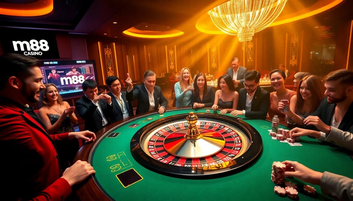 Experience excitement with m88 casino gaming, featuring vibrant roulette action and engaging players.