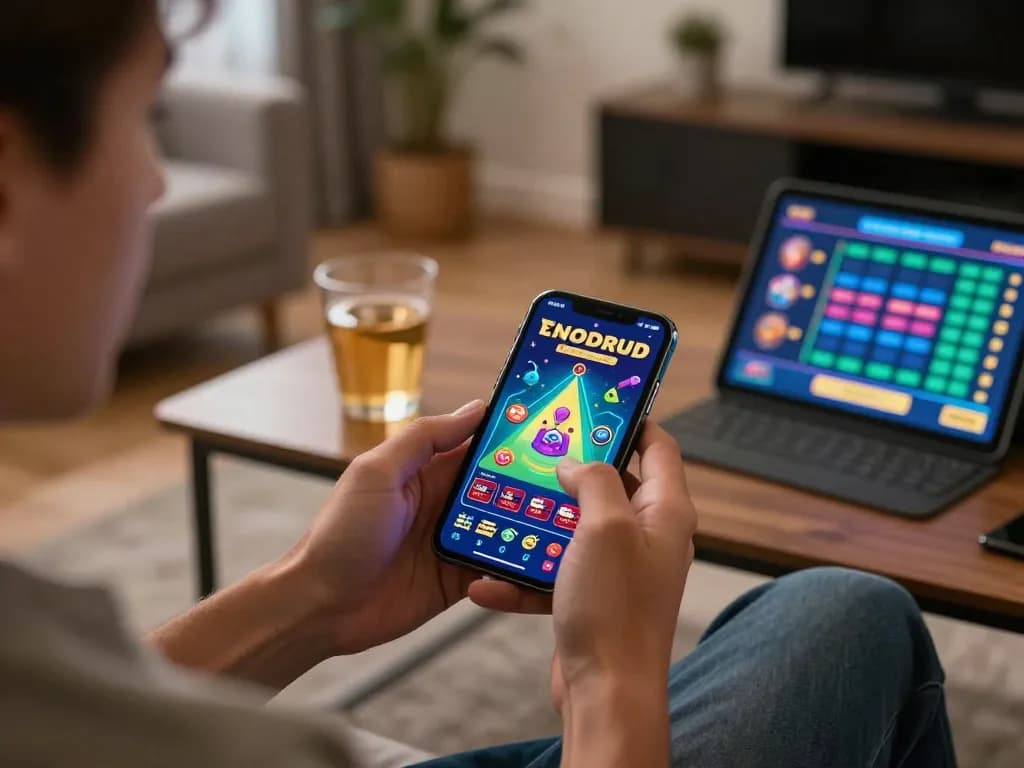 Engaging with XXGG mobile casino app in a cozy living room while enjoying responsible gaming.
