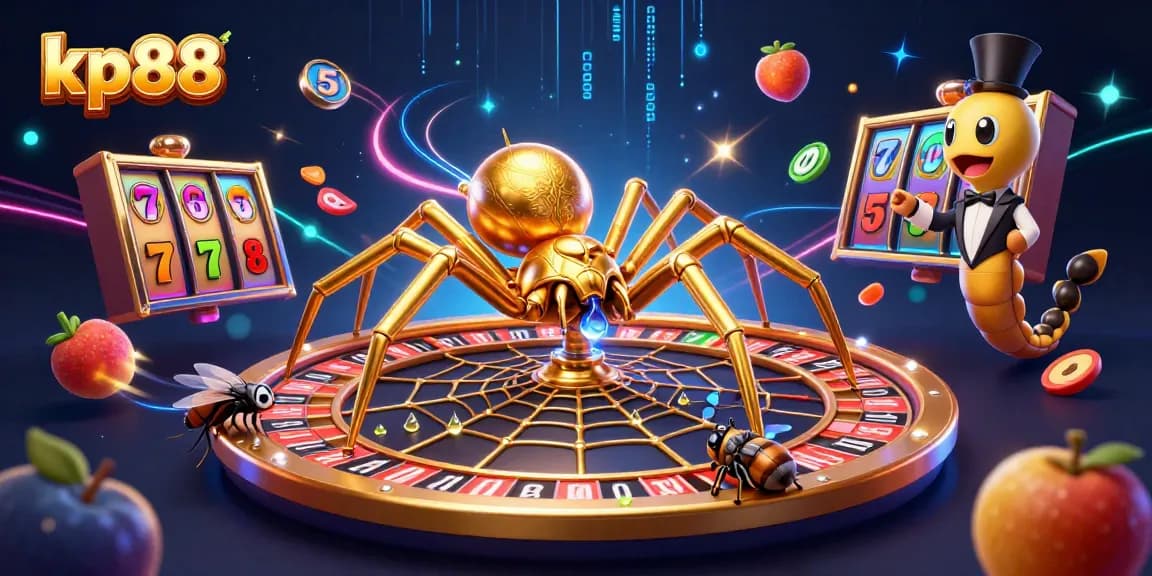Spin to win at kp88 with a golden roulette wheel and lively slot gameplay.