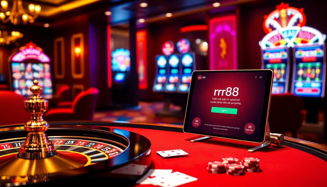 rr88 đăng nhập engaging gamblers at a luxurious casino table with roulette and poker chips