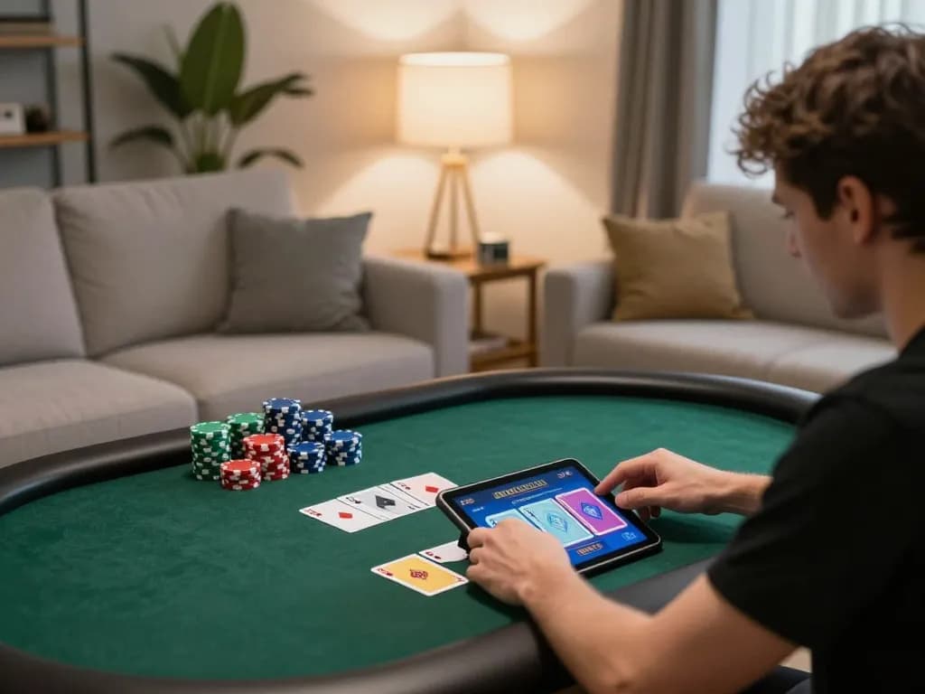 Engaging gameplay on australian online casino tablet with colorful cards and chips displayed