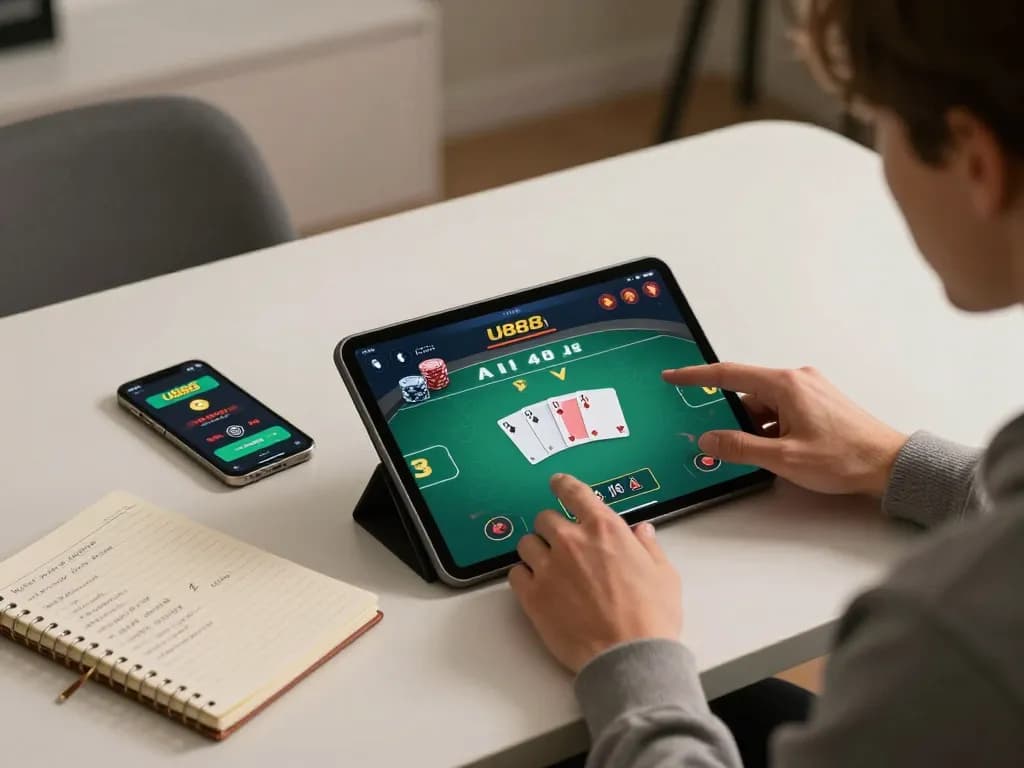 Engaging gameplay on U888 app displayed on tablet at a stylish home desk