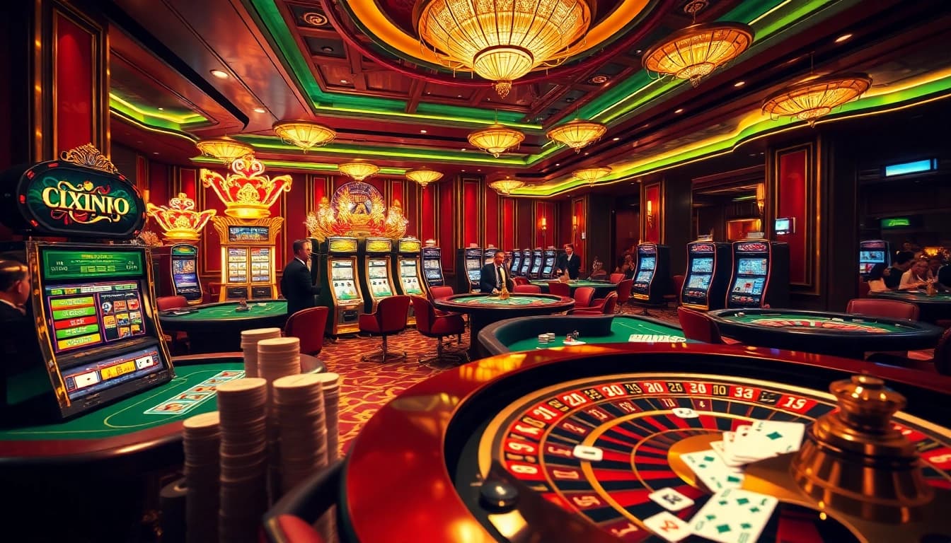 Experience the thrilling atmosphere of the lixi88 club with vibrant casino games and players engaged in action.