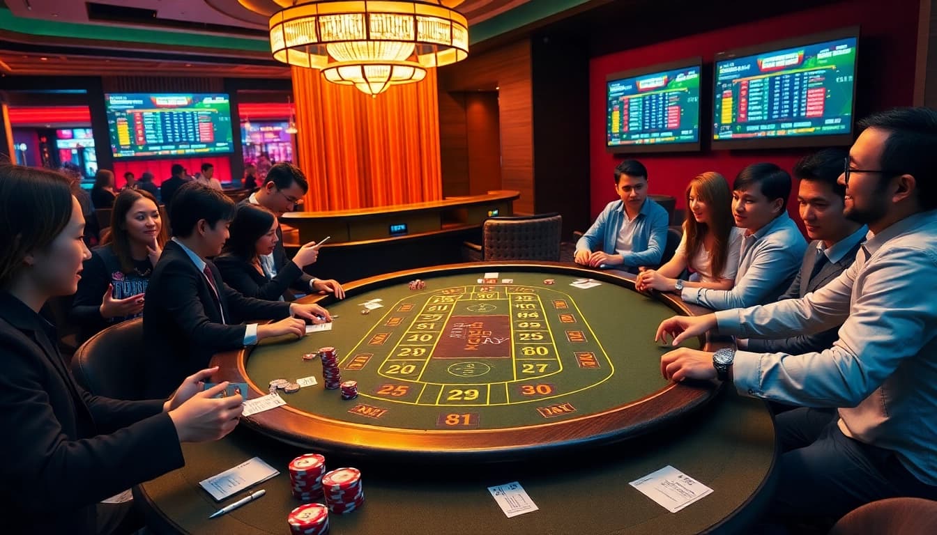 Tài Xỉu MD5 table with vibrant chips and players engaged in thrilling gameplay.